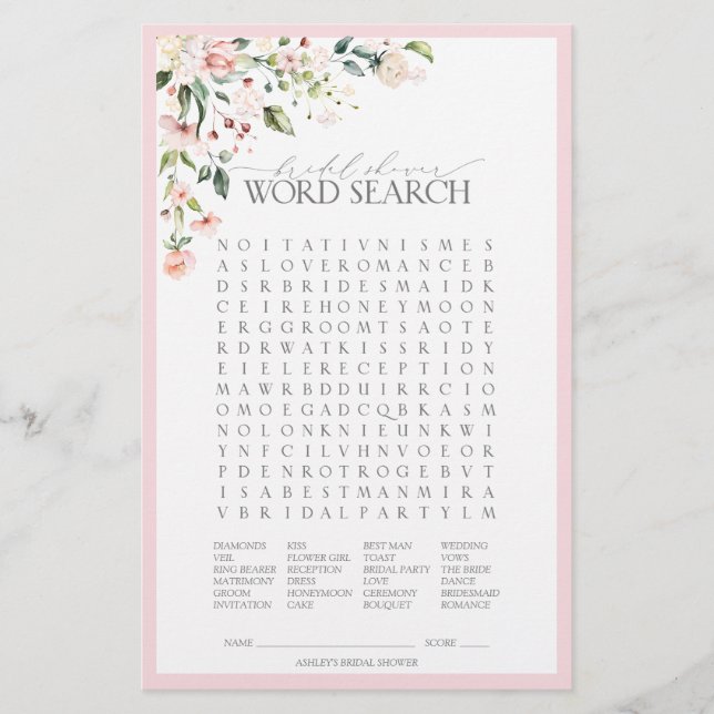 Elegantes Rosa Aquarell Brautparty Spiel (Vorderseite)