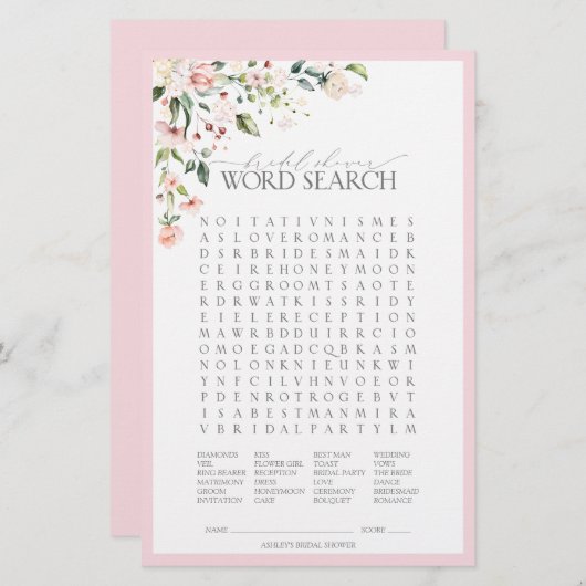 Elegantes Rosa Aquarell Brautparty Spiel (Vorne/Hinten)