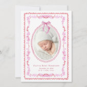 Elegantes Rosa Aquarell Foto Girl Birth Ankündigung (Vorderseite)