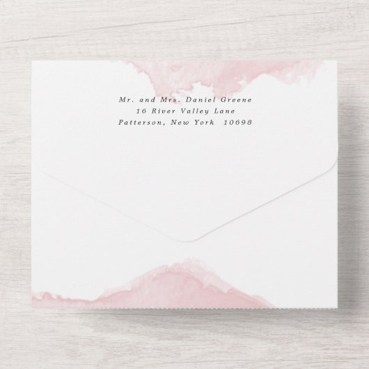 Elegantes rosa Aquarell Gold Rahmen Bat Mitzvah All In One Einladung (Rückseite)