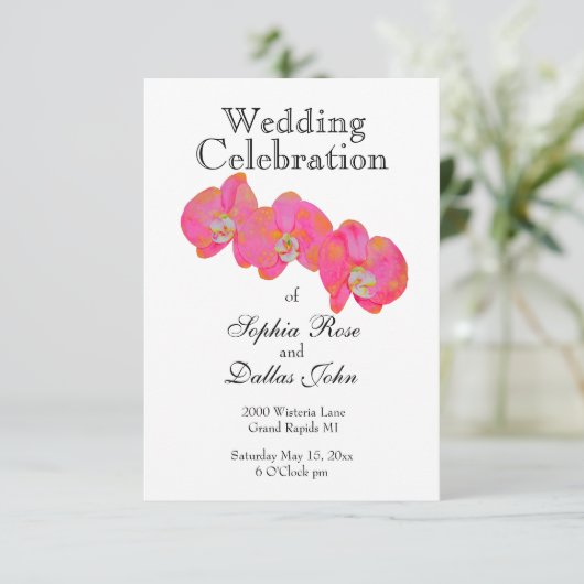 Elegantes rosa Aquarell Orchid Gemälde Einladung (Stehend Vorderseite)