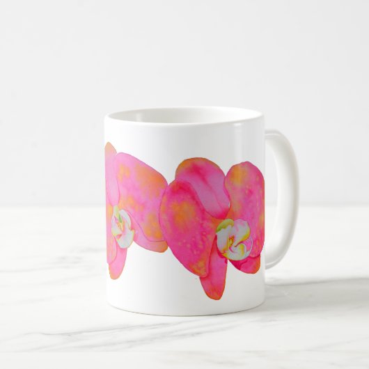 Elegantes rosa Aquarell Orchid Gemälde Kaffeetasse (VorderseiteRechts)