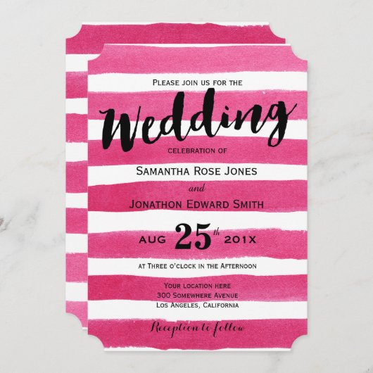 Elegantes rosa Aquarell Stripes Einladung (Vorne/Hinten)