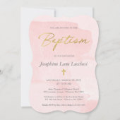 Elegantes Rosa Aquarell und Goldtaufe Inv Einladung (Vorderseite)