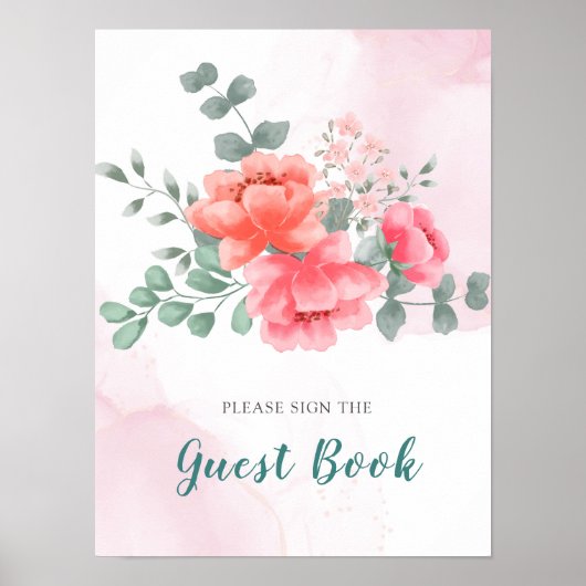 Elegantes Rosa Aquarellbuch Poster (Vorne)