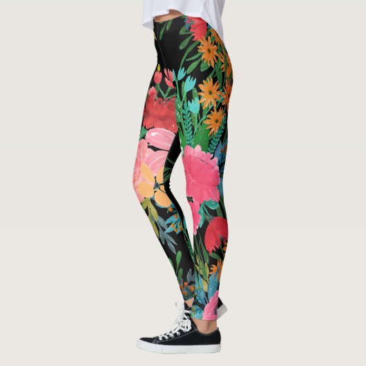 Elegantes rosa Aquarellfarben Blumenmodedesign Leggings (Links)