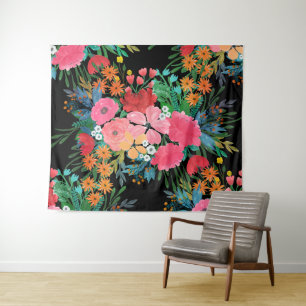 Elegantes rosa Aquarellfarben Blumenmodedesign Wandteppich