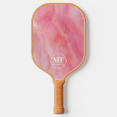Elegantes rosa Aquarellmuster - Monogramm Pickleball Schläger (Vorderseite)