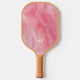 Elegantes rosa Aquarellmuster - Monogramm Pickleball Schläger