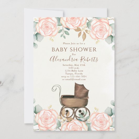 Elegantes rosa Aquarelltuch Blütencreme Sweet Baby Einladung (Vorderseite)