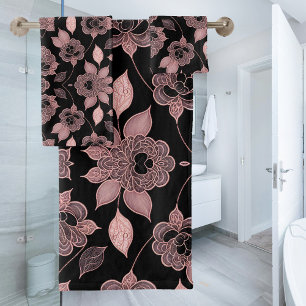 Elegantes Rosa auf schwarzer Spitze im Vintagen St Badhandtuch Set