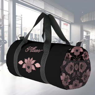 Elegantes Rosa auf schwarzer Spitze im Vintagen St Duffle Bag