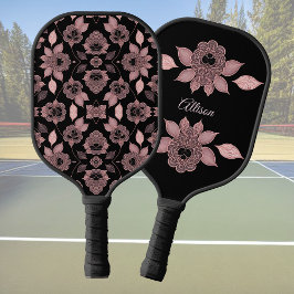 Elegantes Rosa auf schwarzer Spitze im Vintagen St Pickleball Schläger