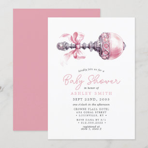 Elegantes Rosa Babyrassel Mädchen Baby Shower Einladung