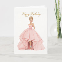 Elegantes rosa Ballkleid Geburtstagskarte für Sie
