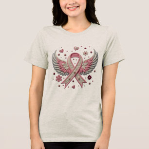 Elegantes rosa Band mit Engel-Flügel-Stickerei  Tri-Blend Shirt
