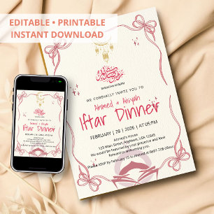 Elegantes rosa Band Ramadan Kareem Iftar-Dinner Einladung