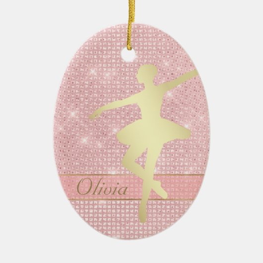 Elegantes Rosa beleuchtet Goldballerina Keramikornament (Vorne)