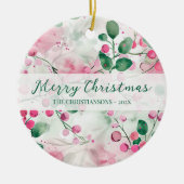 Elegantes Rosa Berries Weihnachten Keramik Ornament (Vorne)