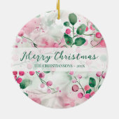 Elegantes Rosa Berries Weihnachten Keramik Ornament (Hinten)