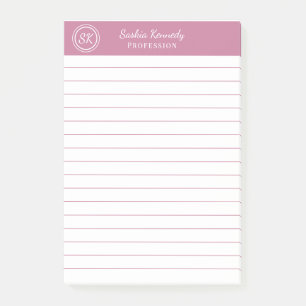 Elegantes, rosa Berufliches Monogramm-Geschäft Post-it Klebezettel