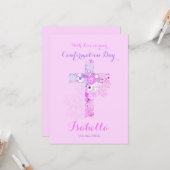 Elegantes rosa Bestätigung Blumenkreuz Karte (Vorderseite/Rückseite Beispiel)