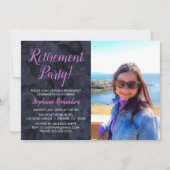 Elegantes Rosa Black Foto Retirement Party Einladung (Vorderseite)