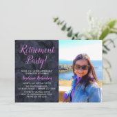 Elegantes Rosa Black Foto Retirement Party Einladung (Stehend Vorderseite)