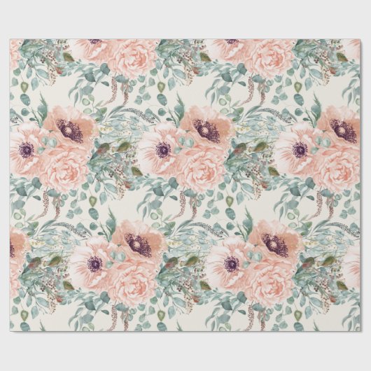 Elegantes rosa Blätter Geschenkpapier (Flach)