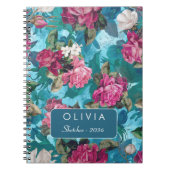 Elegantes Rosa-Blau-Blumenmuster-Design Notizblock (Vorderseite)