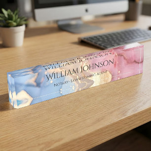 Elegantes Rosa Blau Gold Alcohol-Tinte Benutzerdef Namensplakette