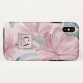 Elegantes Rosa Blau Silber Glitzer Monogramm Case-Mate iPhone Hülle (Rückseite (Horizontal))