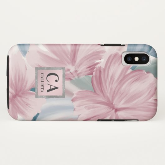 Elegantes Rosa Blau Silber Glitzer Monogramm Case-Mate iPhone Hülle (Rückseite (Horizontal))