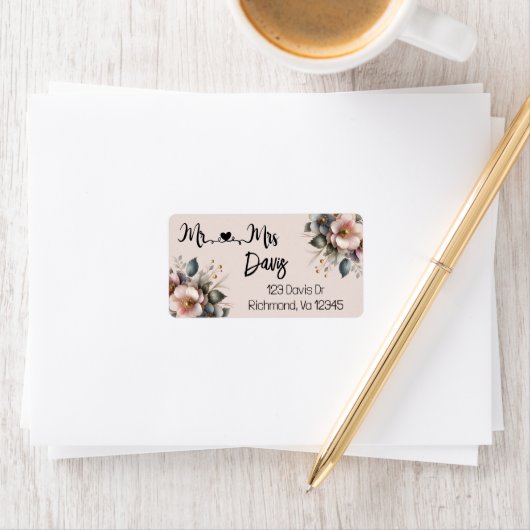 Elegantes Rosa, Blau und cremefarbene Blumen Adressaufkleber (Insitu)