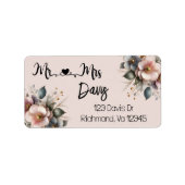 Elegantes Rosa, Blau und cremefarbene Blumen Adressaufkleber (Vorne)