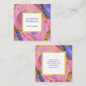 Elegantes Rosa Blau und Gold Geode Quadratische Visitenkarte (Vorne/Hinten)