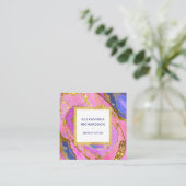 Elegantes Rosa Blau und Gold Geode Quadratische Visitenkarte (Stehend Vorderseite)