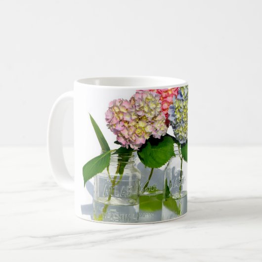 Elegantes rosa blaues grünes Hydrangea Kaffeetasse (Vorderseite Links)