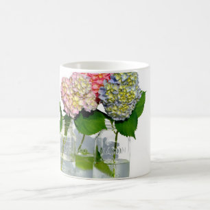 Elegantes rosa blaues grünes Hydrangea Kaffeetasse