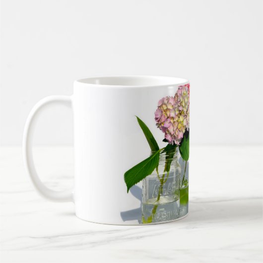 Elegantes rosa blaues grünes Hydrangea Kaffeetasse (Links)