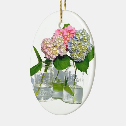 Elegantes rosa blaues grünes Hydrangea Keramikornament (Links)