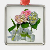 Elegantes rosa blaues grünes Hydrangea Silbernes Ornament (Vorne)