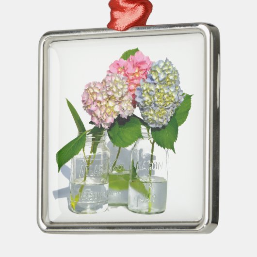 Elegantes rosa blaues grünes Hydrangea Silbernes Ornament (Links)