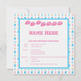 Elegantes rosa blaues Mit Monogramm Zeichensymbol Einladung