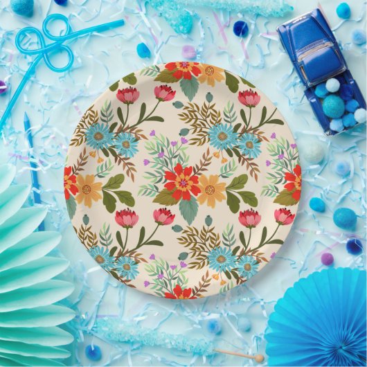Elegantes rosa blaugrünes Blumenmuster für Blätter Pappteller (Party)