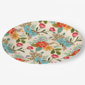 Elegantes rosa blaugrünes Blumenmuster für Blätter Pappteller (Schrägansicht)