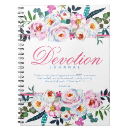 Elegantes Rosa Blue Floral Named Devotion Journal Notizblock