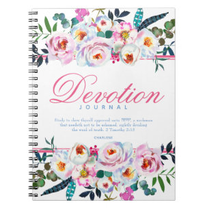 Elegantes Rosa Blue Floral Named Devotion Journal Notizblock