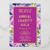 Elegantes Rosa Blue Floral Wohltätigkeit Event Gal Folieneinladung (Vorderseite)