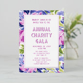 Elegantes Rosa Blue Floral Wohltätigkeit Event Gal Folieneinladung (Stehend vorne)